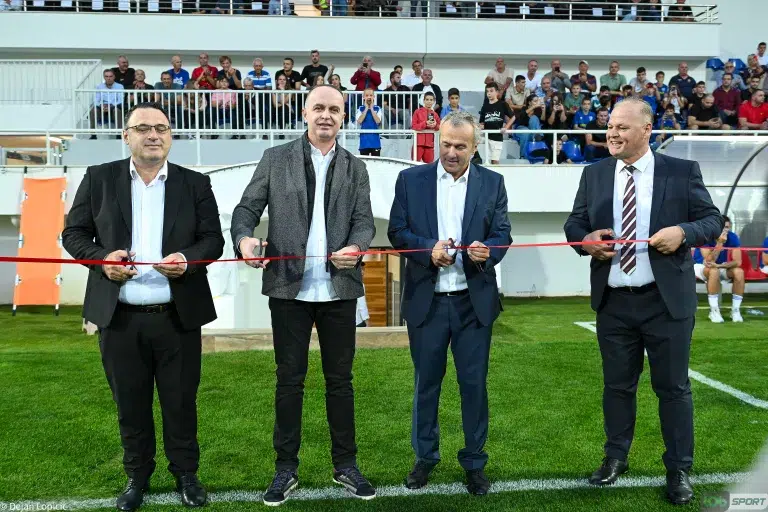 Savićević, Drešaj, Đeljođaj i Đeljaj na ceremoniji otvaranja stadiona u Tuzima, Foto: Dejan Lopičić / Lob Sport